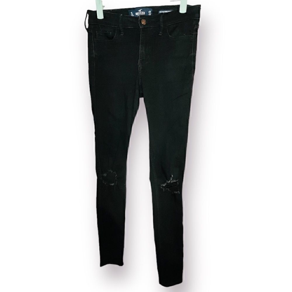 Hollister Distressed Mid Rise Super Skinny Classic Stretch Black 7 Long W 28